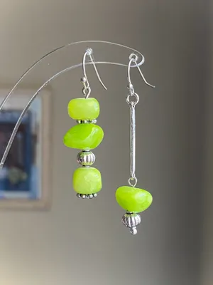Handmade green Jade stone unique shape asymmetric dangle earrings ✨ thumbnail 2
