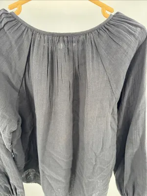 Quince 100% Organic Cotton Gauze Peasant Blouse M black boho casual work neutral thumbnail 9