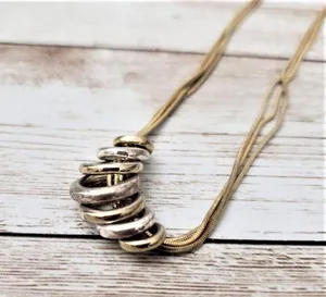 Vintage Necklace Gold Tone & Silver Tone Small Rings thumbnail 2