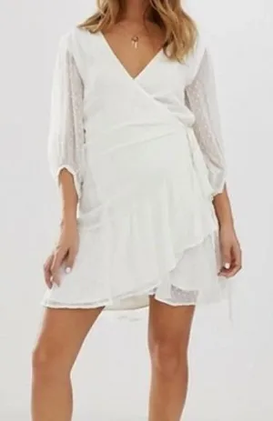 All Saints Jade Off‎ White Ruffle Swiss Dot Wrap Mini Dress thumbnail 1