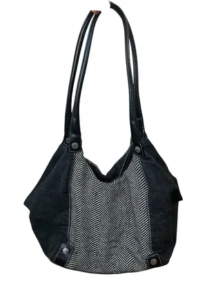 Vintage Tommy Hilfiger Black Denim Herringbone Shoulder Bag Y2K Preppy Boho thumbnail 1