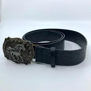 Women's Black Embossed Western Horse Buckle Belt, 28.5–39.5 Inches, X7G9A1018 thumbnail 4