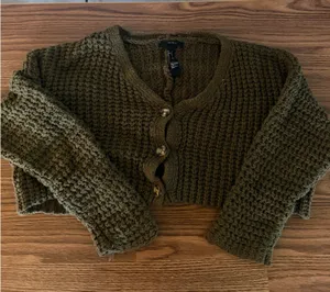 Olive green cropped forever 21 cardigan thumbnail 1