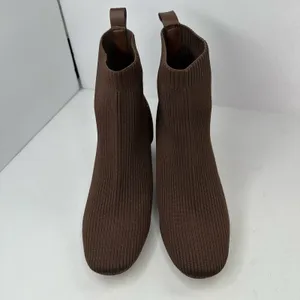 Joie Brown Ribbed Sock Knit Ankle Boots Sz 8 Block Heel Sweater Bootie Chic thumbnail 3
