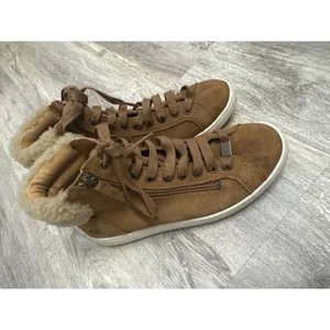 UGG Olive High Top Sneakers Chestnut Leather Shearling Womens Size 8.5 thumbnail 5