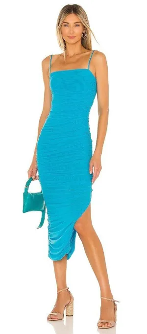 SNDYS Simone Midi Mesh Dress in Blue Xsmall New Womens Bodycon thumbnail 1
