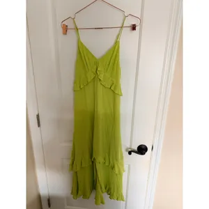 Lulus‎ Ruffle High-Low Midi Dress Women XS Chartreuse Lime Green Tie Back Boho thumbnail 7