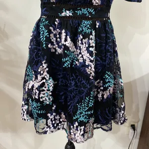 Lulus Radiant Love Black Multi Embroidered Short Sleeve Skater Floral Dress sz S thumbnail 7