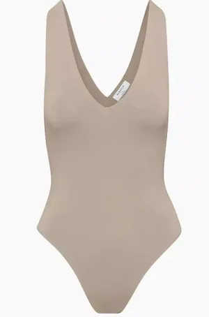 Aritzia Babaton Contour V-Neck Bodysuit in Warm Taupe XS thumbnail 2