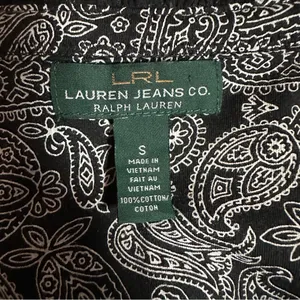 Lauren Ralph Lauren Black White Paisley Ruffle Front Long Sleeve Blouse Sz S thumbnail 12