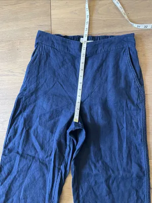 Joie Navy Blue Wide-Leg Pull-On Pants Size Medium 100% Linen thumbnail 4