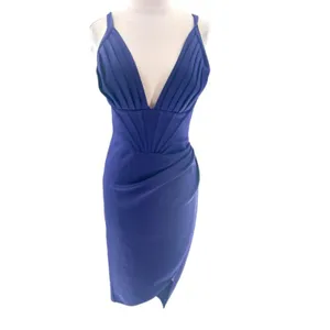 NWT‎ Akira SEE YOU SOON BANDAGE MIDI DRESS WITH HIGH SLIT NAVY sz L thumbnail 11