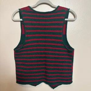 Vintage Nuggets Women’s Sweater Vest Button Down Red Green Stripe Holiday Medium thumbnail 4
