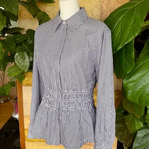 NEW Steve Madden Smock Waist Stripe Button Up 100% Cotton Longsleeve Top, Size M thumbnail 11