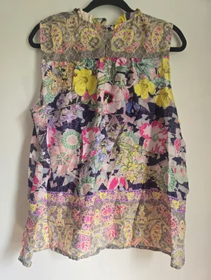 Johnny Was Cisco Ife Tank 100% Silk Tropical Floral Print Flowy Silhouette. thumbnail 6