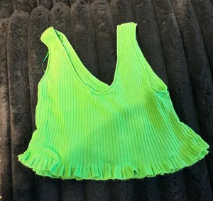 Zara Bright Lime Ribbed Tank with Ruffle Hem thumbnail 1