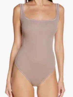 Skims Rib Scoop Tank Bodysuit in Umber/Mauve thumbnail 1