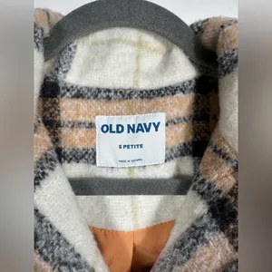 Old Navy Plaid Sherpa Jacket Petite Small Button Front Coat Tan Cream Black Warm thumbnail 7