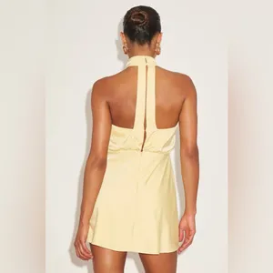 LULU’S Sleek Essence Light Yellow Satin Halter Sleeveless Mini Dress thumbnail 5