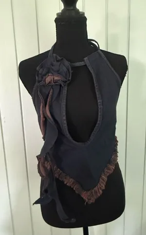 PrettyLittleThing Navy Blue Halter Top with Brown Fringe thumbnail 1