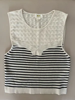 Anthropologie Striped Knit Tank Top in White and Black thumbnail 1