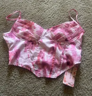 SheIn Pink Tie-Dye Bustier Crop Top – Padded Corset Style, Adjustable Straps thumbnail 1