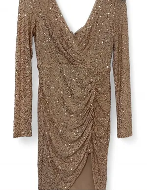 Aqua Gold Sequin Long Sleeve Dress Size S thumbnail 1