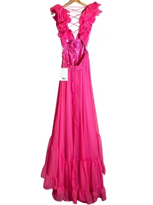 Mac Duggal Ruffle Tiered Cut-Out Chiffon Gown Womens 4 Hot Pink Formal 67911 NWT thumbnail 11