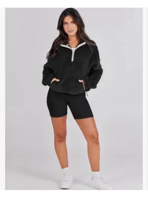 NEW Black Fleece Zip Up Hoodie Cropped Sweatshirt XL thumbnail 3