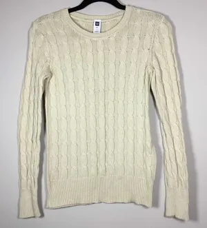 Gap Off White Minimalist Clean Girl Cable Knit Neck Sweater S Autumn Fall Casual thumbnail 1