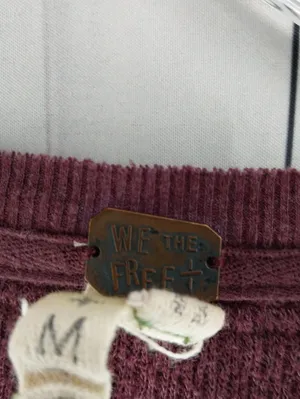 We The Free Plum Henley Boho Hippie Indie Earthcore Waffle Knit Long Sleeve Top thumbnail 5