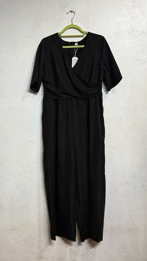 Made With Love Black Short Sleeve Faux Wrap Jumpsuit Sz M NWT thumbnail 2