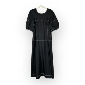 Madewell Jinni Puff-Sleeve Midi Dress Women's 0 Black Drop-Waist V-Back NWT thumbnail 3