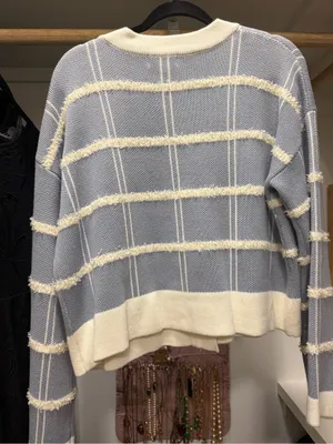 MABEL Cream-Trim Blue Striped V-Neck Cardigan thumbnail 4