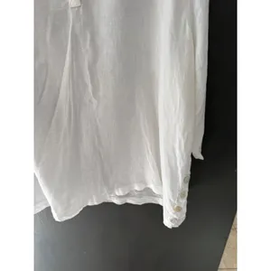 100% Linen White V-Neck Tunic Top Oversized 3/4 Sleeve Side Button‎ Detail thumbnail 3