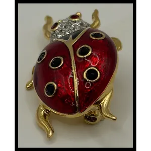 Ladybug Brooch Pin Red Enamel Rhinestone Insect Jewelry‎ thumbnail 2