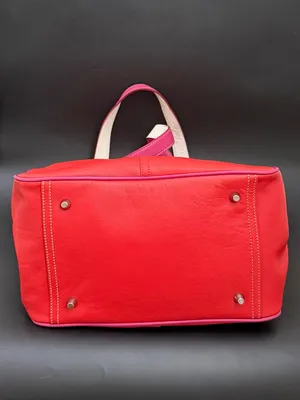 Rare Vintage Authentic COACH 9286 Leather Red-Orange/Pink Hampton Carryall Tote thumbnail 5