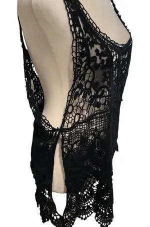 Elegant Crochet Black Tank, Blouse Or Swimsuit Coverup. Size M/L thumbnail 1