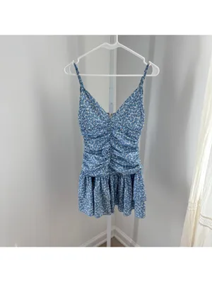 Princess Polly EUC Women's Blue Floral Rothea Ruched Bodice Mini Dress Size 2 thumbnail 2