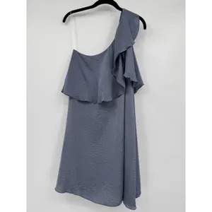 Spirit Of Grace Ruffled One Shoulder Sheath Mini Dress Sz M Satin Blue Flouncy thumbnail 2