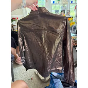 For All‎ Mankind faux leather moto jacket distinct metallic bronze women's small thumbnail 3