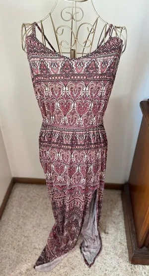 American Eagle Soft & Sexy Paisley Print Long Dress Side Slit Size M thumbnail 1