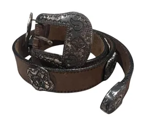 Western Leather Belt Womens 30 Brown Good Vintage 1993 Concho Buckle Patina thumbnail 1