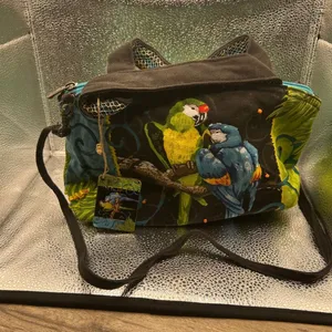 Paul Brent Tropical Parrot Canvas Crossbody Bag Blue Green Macaw Palm Leaf Art thumbnail 1
