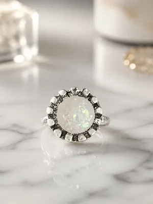 White Faux Opal Halo Sterling Ring — Size 7 NWT thumbnail 2