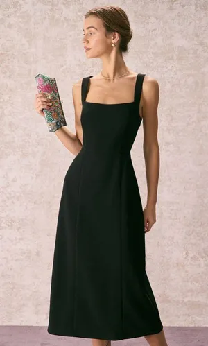 Rihoas Black Square Neck Sheath Midi Dress thumbnail 3