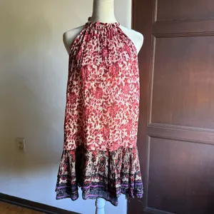 FREE PEOPLE | LYLA Red Floral Gauze High Neck Ruffle Hem Mini Dress | Medium thumbnail 2