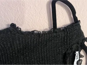 Zara Black‎ Smocked Sleeveless Ruffle Trim Crop Top thumbnail 4