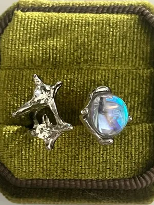Cat Eye Design w/ Gorgeous Gemstones Open Statement Ring Size 7 Blue thumbnail 2
