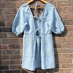 7 for All Mankind Blue Puff V-Neck Dress Cotton Coastal Boho Quiet Luxury Beachy thumbnail 8